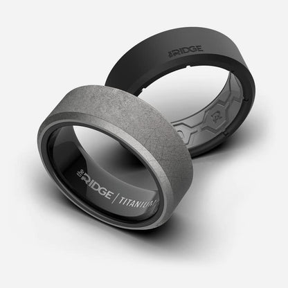 The Ridge Tungsten Rings For Men - Mens Wedding Band - Strong, Durable, and Scratch-Resistant Beveled Ring With Silicone Band - color: Stonewashed Titanium