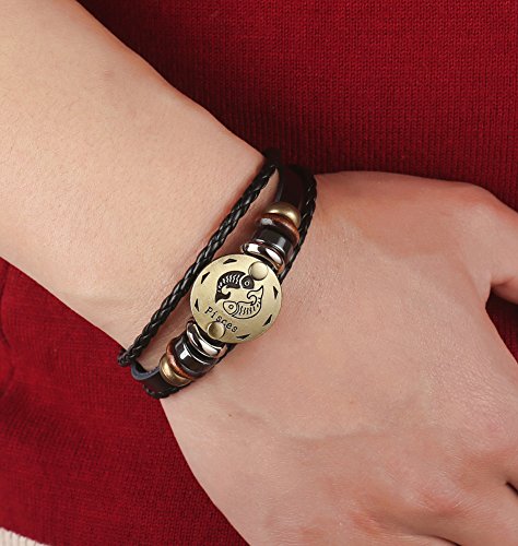 Punk Alloy Leather Bracelet for Constellation Braided Rope Bracelet Bangle - style: Pisces