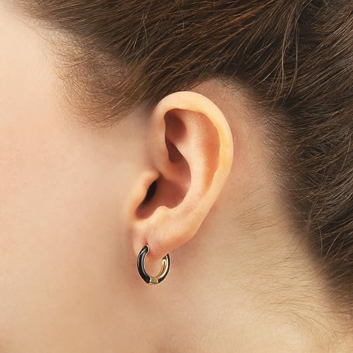 14K Gold Plated Sterling Silver Enamel Color Huggie Hoop Earrings for Women – Wide Range of Vibrant Color Options Available - color: Black