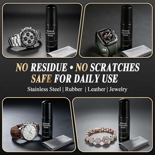 Watch Cleaning Kit Safe on all Metals & Crystals Watch Cleaner Foam 60ML, Watch & Jewelry Cleaning Cloth, Watch Cleaning Brush
