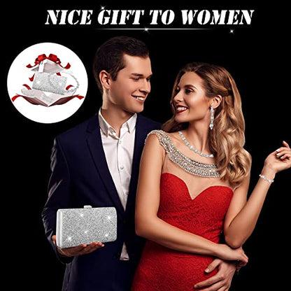 Mixweer 4 Pieces Clutch Purses Bag for Women Evening Rhinestone Jewelry Set Bling Necklace Earrings Bracelets Set for Wedding - style: Stylish Style