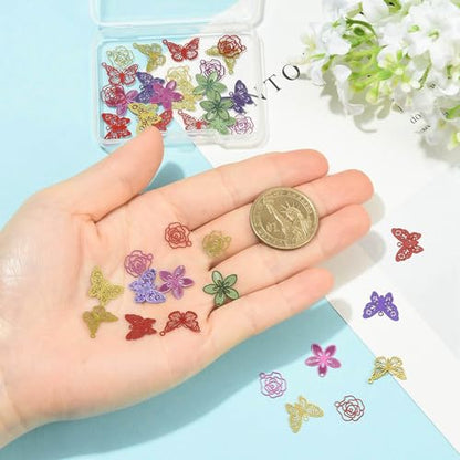 8-64Pcs Silver Goldern Color Heart Pendants Charms 10 Styles Heart Stainless Steel Metal Charms for Jewelry Making Crafting Necklaces Bracelets Earrings Keychains Birthday Gift - color: Hollow Butterfly Flower-40 pcs