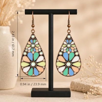 Colorful Green Teardrop Earrings for Women - Bohemian Style Enamel Dangle Earrings Lightweight Fashion Jewelry for Daily/Wedding/Party - color: Purple