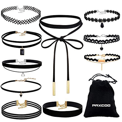 PAXCOO Black Choker Necklaces Set for Women - color: 10 Black Choker