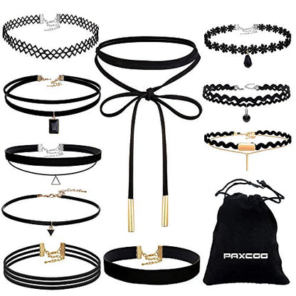 PAXCOO Black Choker Necklaces Set for Women - color: 10 Black Choker