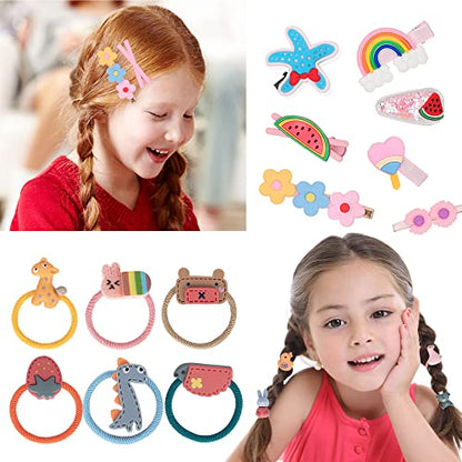 Hair Accessories Set for Girls: Jewelry Box, Hair Clips, Barrettes, Ties, Bows - Teen Girl Gift for Ages 4-12 (Pink) - color: Pink