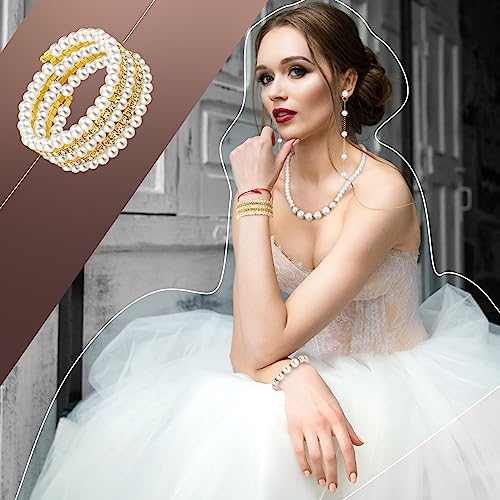 Bonuci 12 Pcs Women Pearl Jewelry Set Pearl Necklace Bracelet Earrings with Rhinestone for Wedding Birthday Bridal Tea Party - style: Novel Style