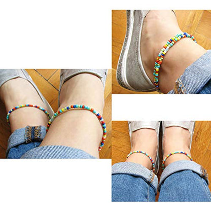Starain Small Bead Anklets for Women Beach Foot Ankle Bracelet Cute Colorful Boho Beaded Anklets 8 inches - color: 2pcs seed bead anklets