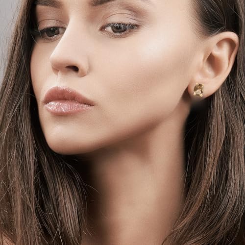 Women's 18K Gold Plated 8x10mm Princess Cut Gemstone Stud Earrings – Birthstone Jewelry for Her – Classic Cushion Studs - color: Smoky Quartz