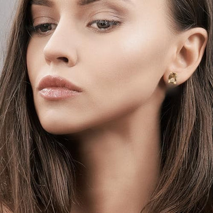 Women's 18K Gold Plated 8x10mm Princess Cut Gemstone Stud Earrings – Birthstone Jewelry for Her – Classic Cushion Studs - color: Smoky Quartz