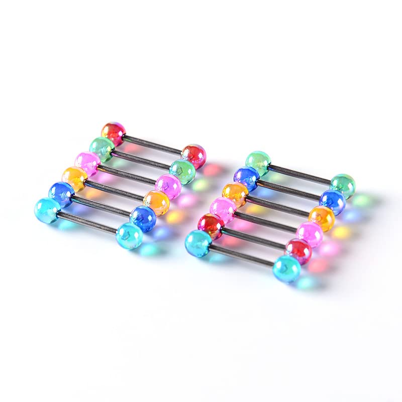 FORUBUS Colorful Tongue Rings Nipple Rings for Women Body Piercing Jewelry 14G 16mm Pierced Barbells Body Jewelry 50Pcs/30Pcs/20Pcs Pack - color: F-12pcs