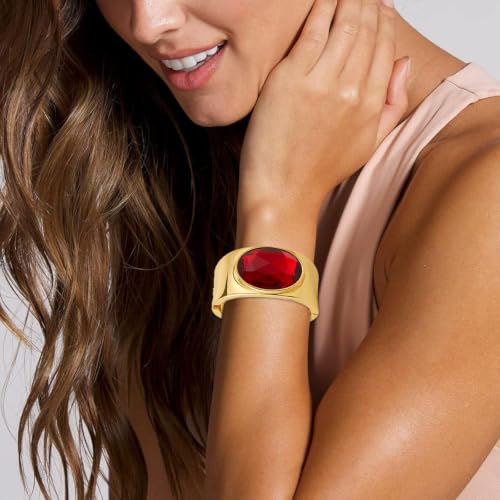 YBMYCM Gold Chunky Bangle Bracelets with Acrylic Inlay for Women Trendy Wide Chunky Cuff Bracelets Hammered Irregular Wrist Cuff Wrap Bracelet - style: Gold red