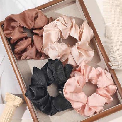 Hair Scrunchies for Women - Hair Ties No Damage Both for Thick Hair or Thin Hair Curl Hair No Crease Scrunchies Ponytail Holder No Hurt Your Hair - color: Black Brown Pink Light Pink
