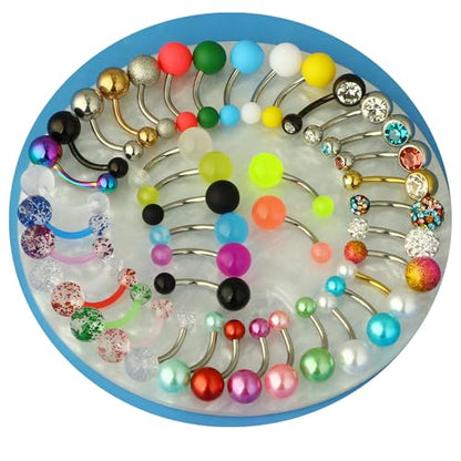 42-12Pcs 14G Surgical Stainless Steel Belly Button Rings for Women hypoallergenic Simple Acrylic Glow In Dark Cute Belly Rings Navel Piercing Jewelry Pack for Women - color: JL82-42pcs