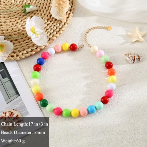 Chunky Beaded Necklace for Women 16mm Round Bead Resin Modern Statement Necklace Jewelry Accessories - color: colorful 01
