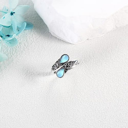 Ring for Women Sterling Silver Adjustable Band Open Rings Jewelry Gifts for Girls - style: Moonstone