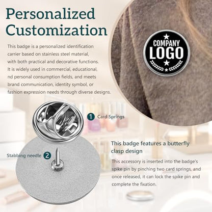 Custom Pins Bulk Custom Button Pins Customized Buttons Customized pin for Men - color: Round and Silver