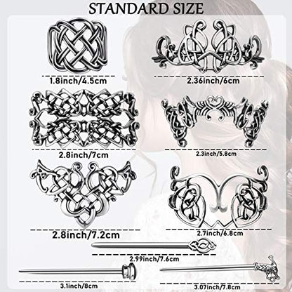 Syhood 6 Pieces Vintage Silver Celtic Hair Slide Hairpin Celtic Knot Hair Stick Creative Barrette Metal Stick Clips Hairpin Accessories for Women - style: Elegant