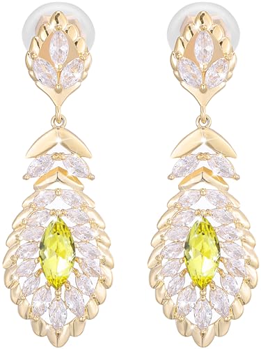 Clip On Crystal Dangle Non Pierced Earrings for Women 14K Gold Plated Jewelry - color: Nov-Citrine-14K Gold
