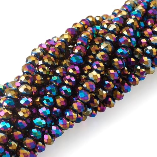 1110pcs Faceted Rondelle Glass Seed Beads 3x2mm Mini Crystal Loose Spacer Beads for DIY Friendship Bracelet Necklace Beading Craft Jewelry Making Ornament, Multi-Color Plated - color: Multi-color Plated