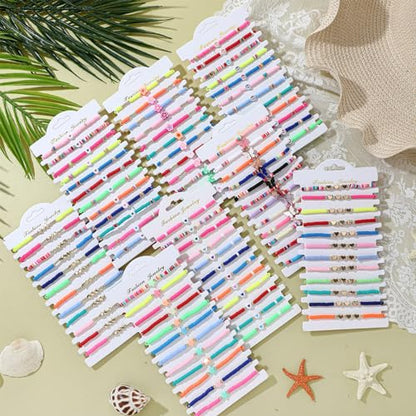 96 Pcs Colorful Friendship Bracelets Gift Bulk Heart Star Butterfly Cute Stretch Preppy Bracelets Cute Adjustable Heishi Clay Beads for Summer Beach Graduation Party Favors - style: Fresh