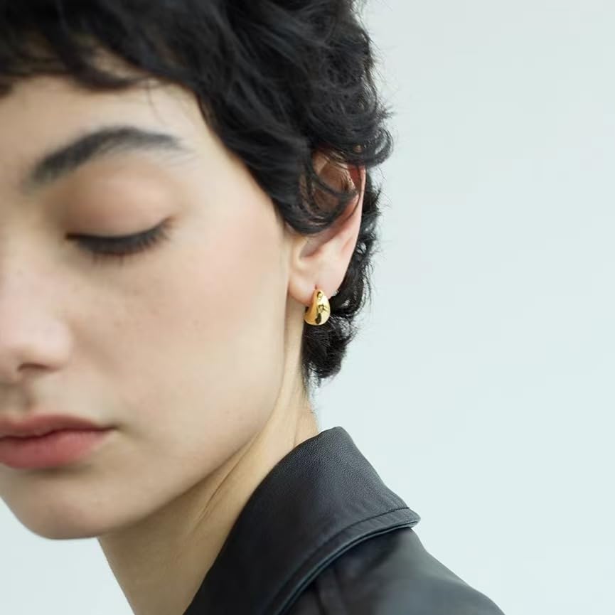 Statement Chunky Gold Earrings for Women Unique Square Stainless Steel Heaven Mayhem Button Stud Earrings Trendy Jewelry - style: Small Teardrop
