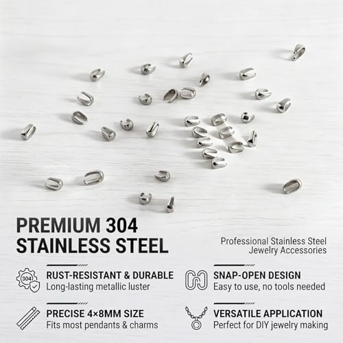 100PCS 304 Stainless Steel Pinch Clip Bail Clasps,0.16 Inch,Pendant Holders Connector Findings for Jewelry Making,Sturdy Necklace Charm Findings[4X8mm]