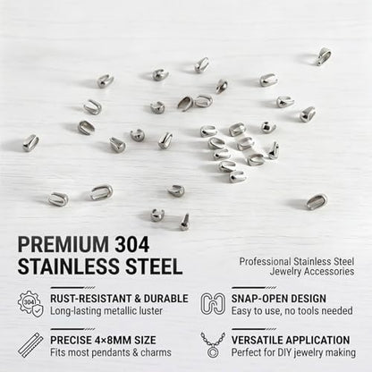 100PCS 304 Stainless Steel Pinch Clip Bail Clasps,0.16 Inch,Pendant Holders Connector Findings for Jewelry Making,Sturdy Necklace Charm Findings[4X8mm]