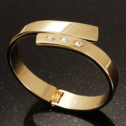 Avalaya Gold Plated Crystal Hinged Bypass Bangle Bracelet