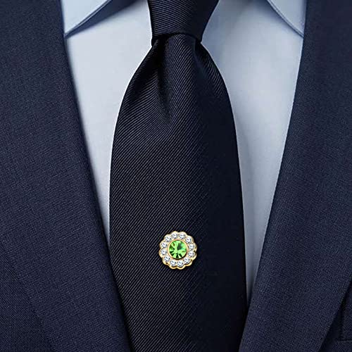 AMITER Crystal/Pearl Tie Tack with Chain, Gold Mens Tie Pin Necktie Pins Lapel Pin for Wedding Birthday Anniversary Party - color: 24k Gold+Light Green Crystal