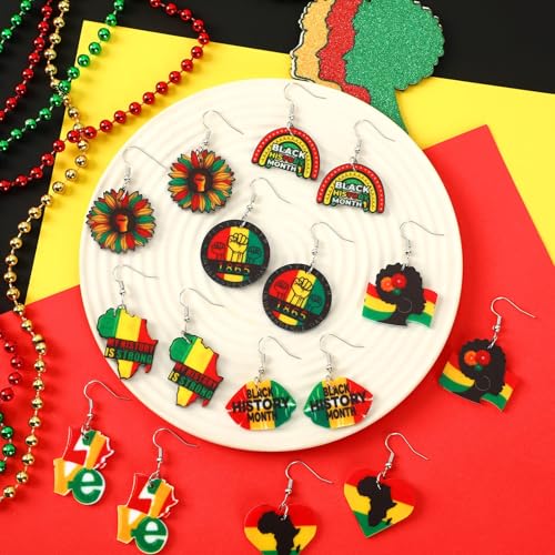 8 Pairs Black History Month Acrylic Dangle Earrings for Women | African Black Girl Earrings, Black History in February Jewelry Gifts Party Accessories, Lightweight Acrylic, Double Side - style: History Month