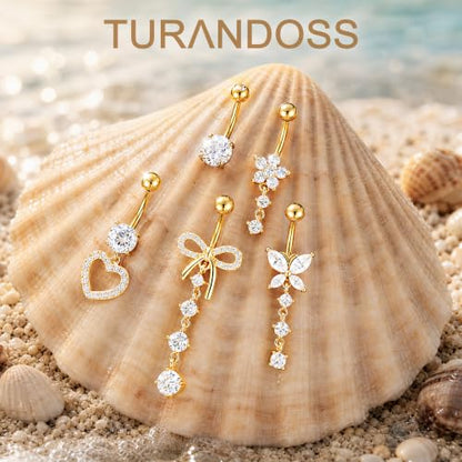 CZ Belly Button Rings for Women Surgical Stainless Steel Jewelry - color: Gold