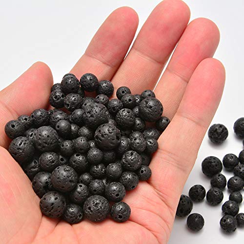 NCB 200pcs 4mm Beads Natural Semi Precious Beads Round Smooth Gemstones Loose Spacer Beads Charms for Necklaces Bracelets Jewelry Making (Black Volcanic Lava, 4mm 200Beads) - color: Black Volcanic Lava, size: 4mm 200Beads