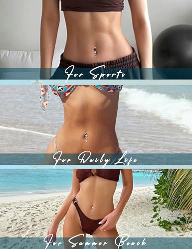LOLIAS 7 Pcs Surgical Steel Dangle Belly Button Ring Piercing for Women | Hypoallergenic Long Belly Rings Gold Silver 14G Navel Button Piercing CZ Flower Heart Curved Navel Piercing Jewelry - color: A:Silver-tone