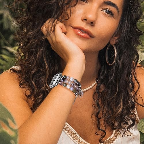 Newlibery Natural Stone Bracelet Beaded-Band Women Compatible with Apple Watch 42mm(S3/2/1) 44/45/46/49mm Feminine Handmade Stretch Strap for iWatch Series 11/10/9/8/7/6/5/4/3/2/1 SE 3/2/1 Ultra1/2/3 - color: A2 Rhyolite jasper, size: 46(s10/11)/49/45/44/