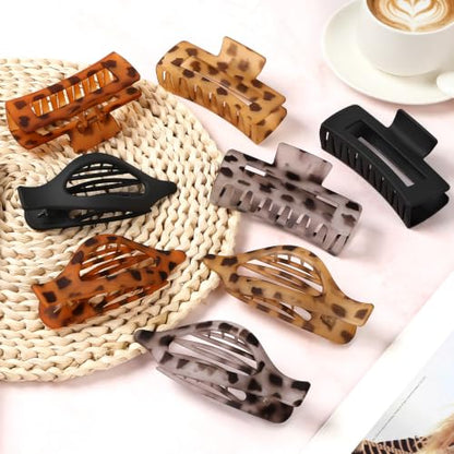 Hair Clips for Women, Flat Hair Clips, 8 pcs, 2style - Matte Leopard | 4.3 Inch Large Square Hair Claw Clips & Flat Hair Clips, Thick & Thin Hair, Hair Accessories for Women, Strong Hold Non-Slip - color: Matte Leopard
