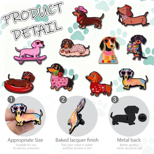 4/6/9/10/12/16/20PCS Cute Enamel Pins Bulk Set, Art Aesthetic Lapel Brooches, Humorous Quote Pins for Backpacks Jackets Hats Bags, Novelty Cool Badges for Women, Men, Teens, Kids - style: 10pcs Dachshund