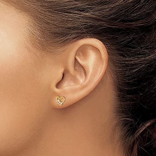 14K Yellow Gold Cubic Zirconia Heart Earrings | Length- 0.28 in