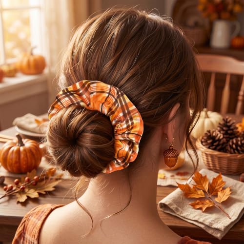 80 Pcs Fall Satin Hair Scrunchies for Women Girls Autumn Thanksgiving Pumpkin Maple Leaves Hair Ties Turkey Elastic Bands Bulk for Autumn Harvest Party Favors Gift Accessories - style: Fall