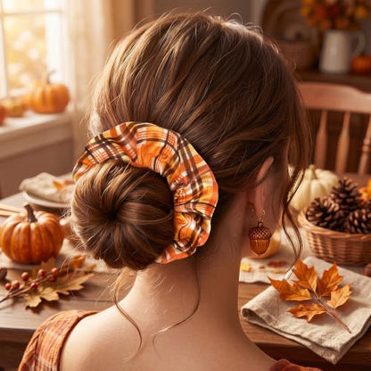 80 Pcs Fall Satin Hair Scrunchies for Women Girls Autumn Thanksgiving Pumpkin Maple Leaves Hair Ties Turkey Elastic Bands Bulk for Autumn Harvest Party Favors Gift Accessories - style: Fall
