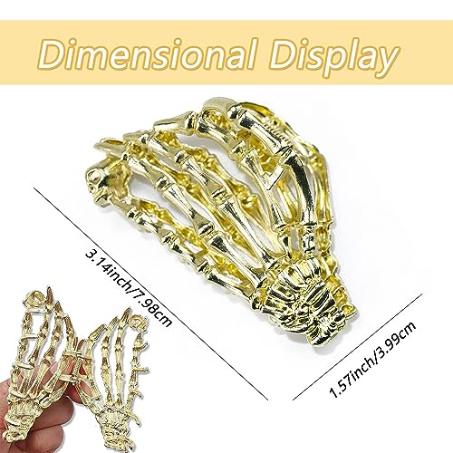 Metal Skull Hand Hair Clip, 1pcs Gold Hair Clip with Skull Design for Thin Hair, Punk Style Hair Accessory, Non-Slip Grip for Daily and Halloween Hairstyle - color: Gold