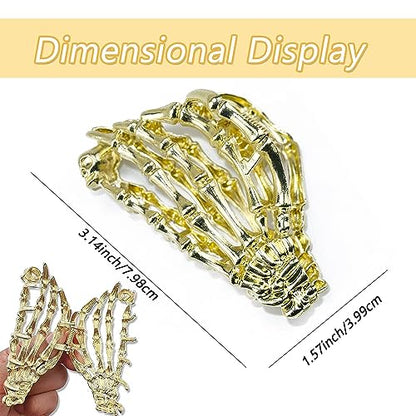 Metal Skull Hand Hair Clip, 1pcs Gold Hair Clip with Skull Design for Thin Hair, Punk Style Hair Accessory, Non-Slip Grip for Daily and Halloween Hairstyle - color: Gold