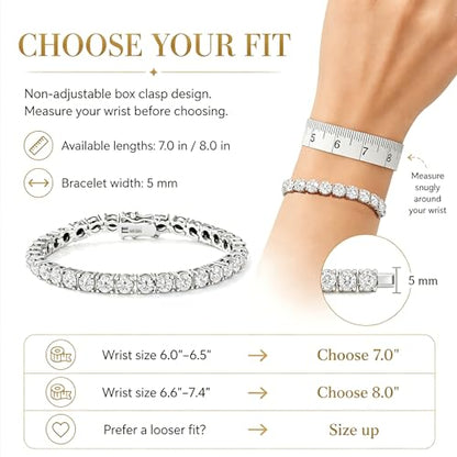 TOPGRILLZ Tennis Bracelets for Women Men, 1 Row 5 mm Cubic Zirconia Bracelet, Iced out Reverse-Set Stone, Box Clasp Anniversary Fashion Jewelry 7-8 Inches - color: Silver Clear