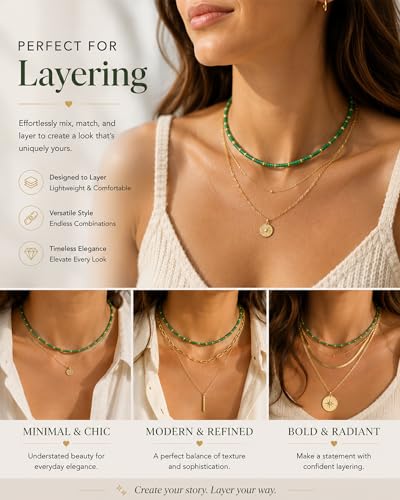 Natural Heishi Gemstone Choker Necklace for Women, Adjustable 15"+2" Beaded Layering Necklace, Coastal Beach Jewelry Gift for Her - color: Green Aventurine