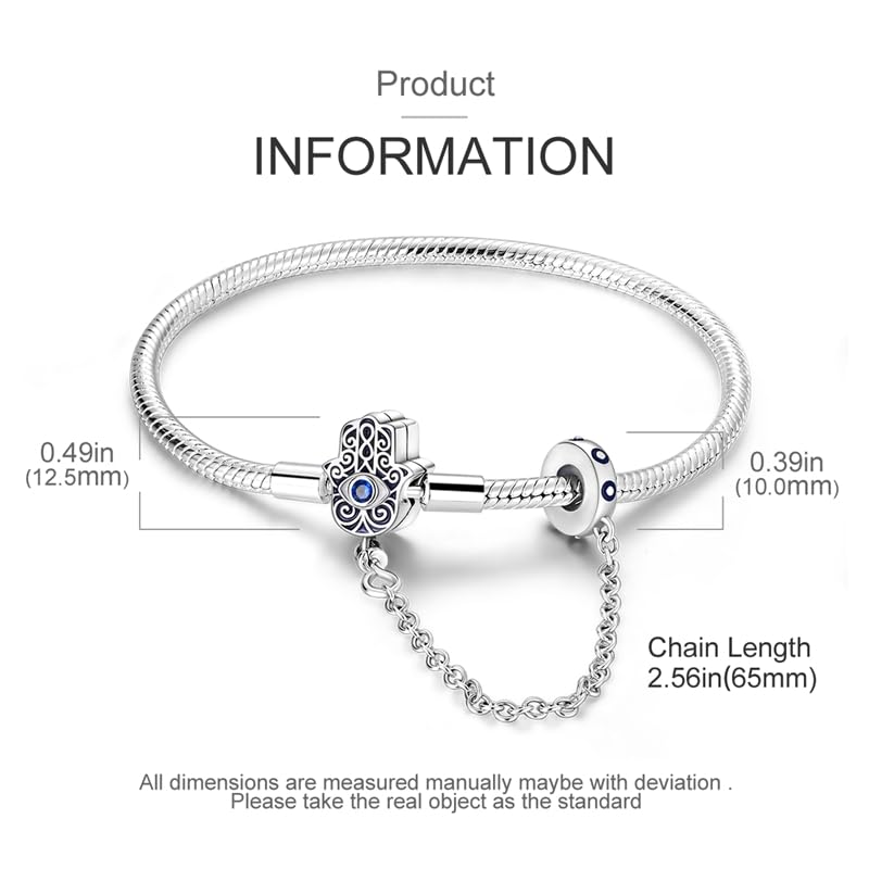 KUNSIR 925 Sterling Silver Snake Chain Bracelet with Safety Chain Charm Bracelets for Women Teen - style: KJB041