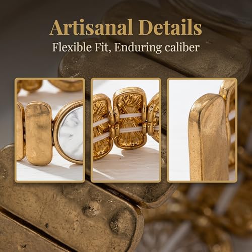 Chunky Hammered Geometric Bangle Bracelets Gold Coin Statement Cuff for Women Boho Elastic Adjustable Statement Bracelet