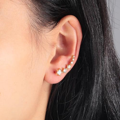 CiNily Star Opal Ear Cuffs Climber Earrings, 14K Gold CZ Ear Crawler Earrings for Women Small Cartilage Stud Earrings Fashion Hypoallergenic Jewelry Christmas Day Gifts, White Gold, Rose Gold - color: Gold-White Opal, size: Star Opal