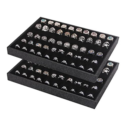 Julysky 2 PCS Stackable Ring Tray for Drawer,Jewelry Holder Organizer,Ring Display Stand for Selling - size: 100 Slot Ring Tray + 100 Slot Ring Tray