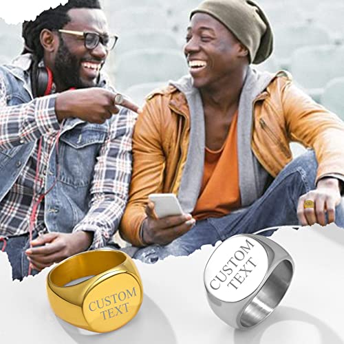 GoldChic Jewelry Personalized Signet Rings Men Women, Stainless Steel Custom Photo Bold Square/Oval Monogram/Old English Initial Pinky Stacking Statement Ring in Black/Silver/Gold (Size 7-14) - color: Steel-Customized -Round