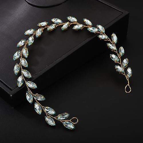 Teyglen Bride Wedding Crystal Hair Vine Full Green Crystal Headband Bridal Hair Accessories Wedding Headpiece Handmade Rhinestone Hair Piece Headband for Women (Mint Green) - color: Mint Green